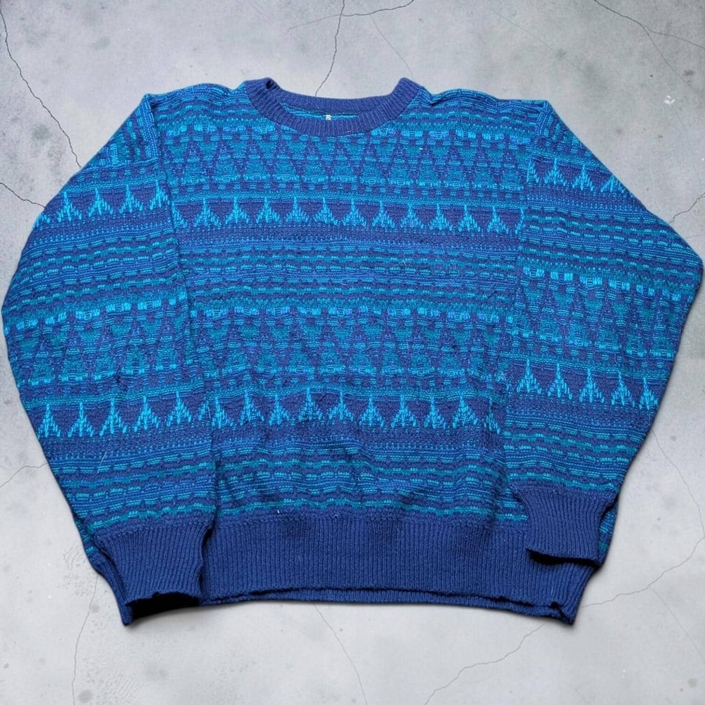 Vintage 90s Knit Crewneck Pullover Sweater Patterned Fisherman Style Mens XL